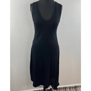 DKNY Black Cotton Blend V-Neck Sleeveless Asymmetric Hem Midi Cocktail Dress XS
